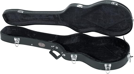 GEWA Guitar Case LP Model Flat Top Economy - Wooden Core - Flat Lid - Matte Black Faux Leather Cover - Chrome Locks - Accessory Compartment - Black Velvet Interior - Plastic Handle