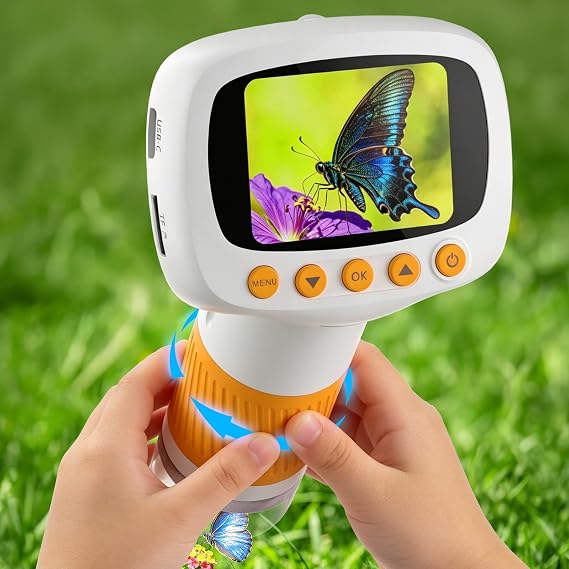 Pocket Kids Microscope for Over 3 Years Old, 1000X Handheld Microscope for Kids w/2''IPS Digital, Photo Video Mini Portable Microscopes, Science Edu Digiscope, Birthday Gifts Ideas for Kids