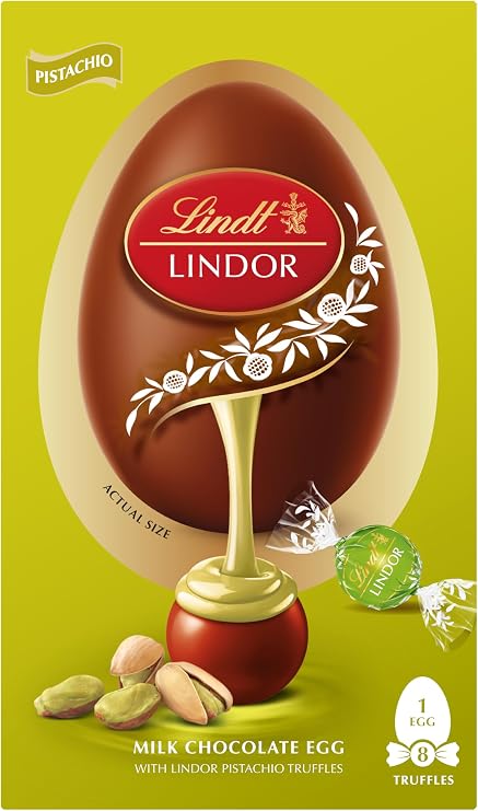 Lindt Lindor Pistachio Chocolate Easter Egg 260g – Chocolate Truffles with Pistachio Flavoured Filling – Premium Easter Chocolate Treat – Easter, gift