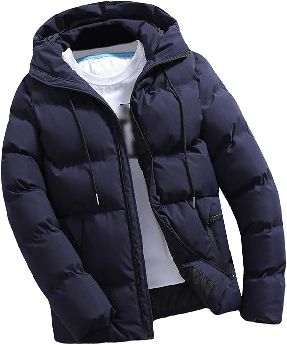 JEShifangjiusu Men'S Winter Puffer Jacket Quilted Thicken Down Coat Insulated And Windproof Jacket With Removable Hood