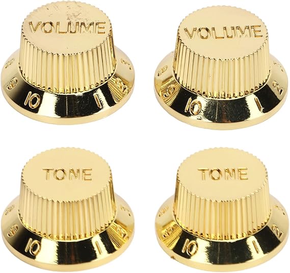 Top Hat Guitar Knobs, Volume Tone Turning Pedal Bass Rotary Shaft Speed Control Knobs Amp Effect Potentiometer Dome Knob for Electric Musical Knurled Instrument Parts Replacement Set(Gold)