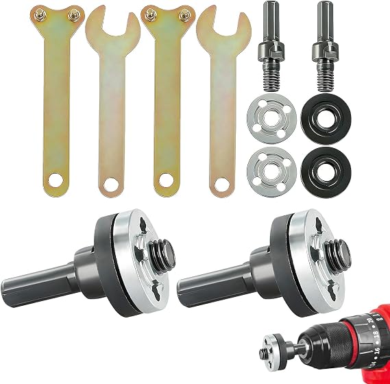 10pcs Angle Grinder Adapter for Drill,Electric Drill Conversion Angle Grinder Adapter Connecting Rod Kit, Mandrel,Flange Nuts & Wrench for 10mm Hand Drill Models,Grinder Adapter Power Tool Accessory
