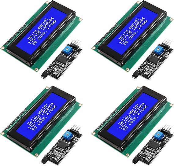 2004 LCD Display Module, Pack of 4, 20 x 4 Character LCD I2C Display with Blue Backlight, Compatible with Arduino/Ras-pberry Pi Pico/ESP32/ESP8266 (Blue/2004)