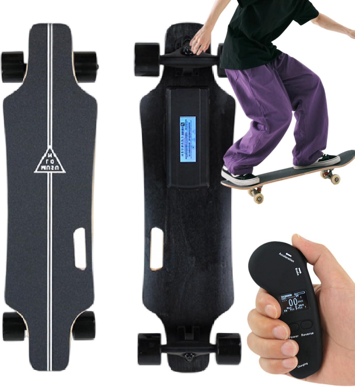 Electric Skateboard,Electric Longboard Skateboard,With Upgraded Lcd Remote Controlfor,Top Speed Up To 29 Mph,4 Speed Smooth Braking, Easy Carry Handle Design,For Adults&Teens Endurance30km