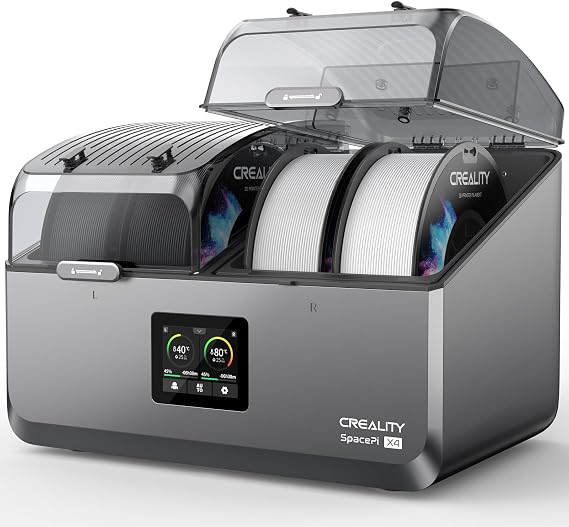 Creality Filament Dryer 4 Spools, Space Pi X4 Filament Storage Box: Dual Independent Heating Chambers Up to 85°C, Automatic Quiet Energy Saving Storage, Active Dehumidification by PETG Black/White