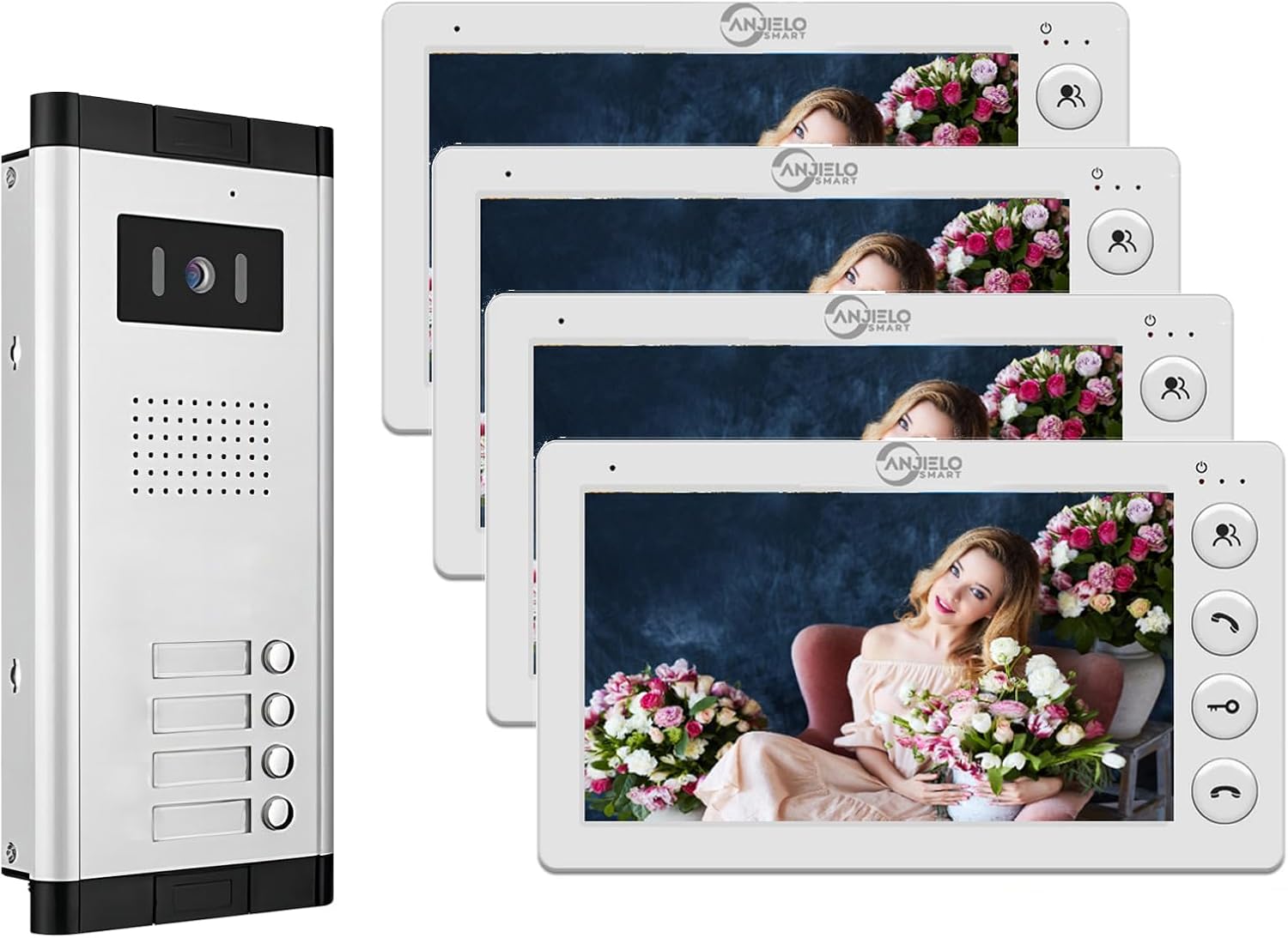 Wired Video Apartment Intercom System,2345681012 Units 7 inch Monitor Video Door Phone Kit,Indoor Outdoor Video Doorbell, 2 Way Audio,One Key Unlock for Home 1 Doorbell  4 Monitor