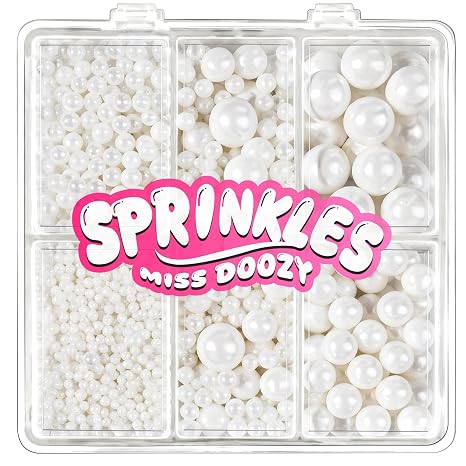 Edible White Pearls Sugar Sprinkles 130 g - 4 Sizes Sugar Beads for Cake Decoration Cupcakes & Cookies - Ideal for Wedding Birthday Halloween Christmas Sprinkles (2 mm 4 mm 7 mm 10 mm)