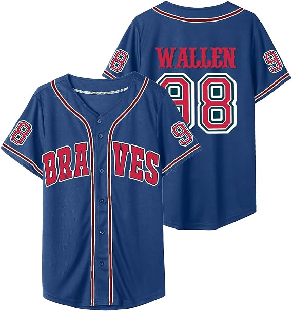 Mens 98 Baseball Jersey Country Vintage Music Shirts Fan Tshirts Button Down Hipster Hip Hop Sports Uniforms