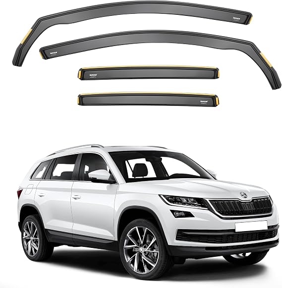 ISPEED Wind Deflectors for SKODA KODIAQ MK1 2017-2024 5 Door SUV 4pc Set - Keep Your Car Ventilated In Rain - Reduce Wind Turbulence - Tinted In-Channel Type