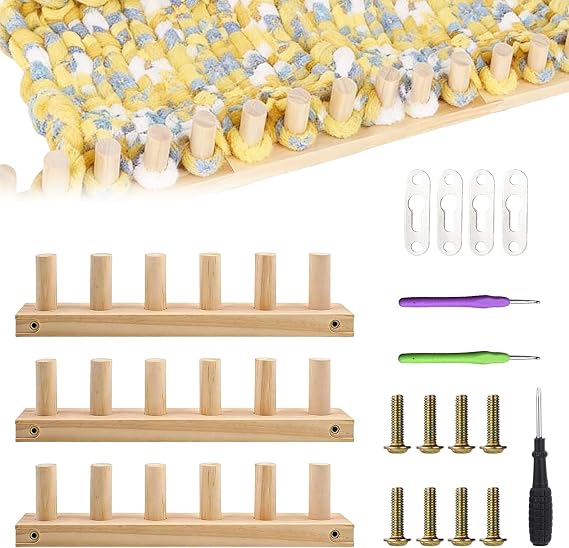 Chunky Knitting Blanket Loom Set,3PCS Adjustable Wooden Knitting Loom Frame