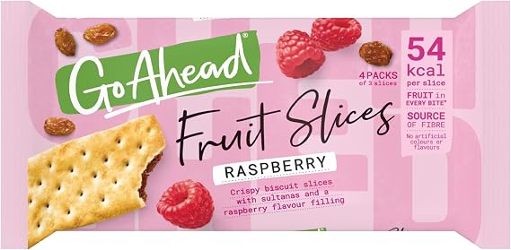 Go Ahead Fruit Slices Biscuit Bars, Raspberry, 174.4 g (4 Packs of 3 Bars)