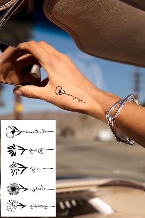 BearPear Minimalistik Dövme, Çiçek Dövmesi, Yazılı Dövme, Kadın Geçici Dövme, Tattoo