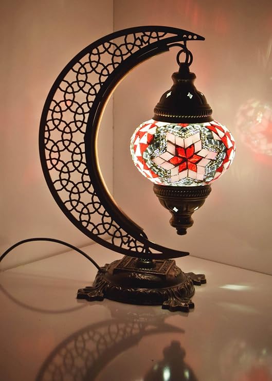 Türk Mozaik Masa Lambası Hilal,Osmanlı Abajur Otantik Lamba, Mozaik Masa Lambası, Model17