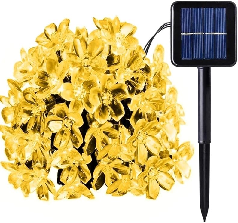 50 Led Solar Güneş Enerjili Çiçek Kiraz Çiçeği Ip65 Su Geçirmez Solar Işık Zinciri 6 Metre Sarı Işık