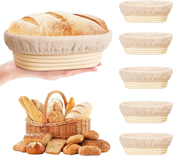 Oval Proofing Basket Set of 6 Mini Bread Baking with Proofing Basket Set 6 Inch Small Banneton Baskets Accessories for Bread Baking Rattan Proofing Baskets for Dough Rising Baking Accessories