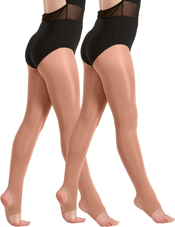 2 Pairs Shimmer Stirrup Dance Tights 60 Denier Performance Ready Multipack for Girls Kids Adults Womens in Toast and Light Toast