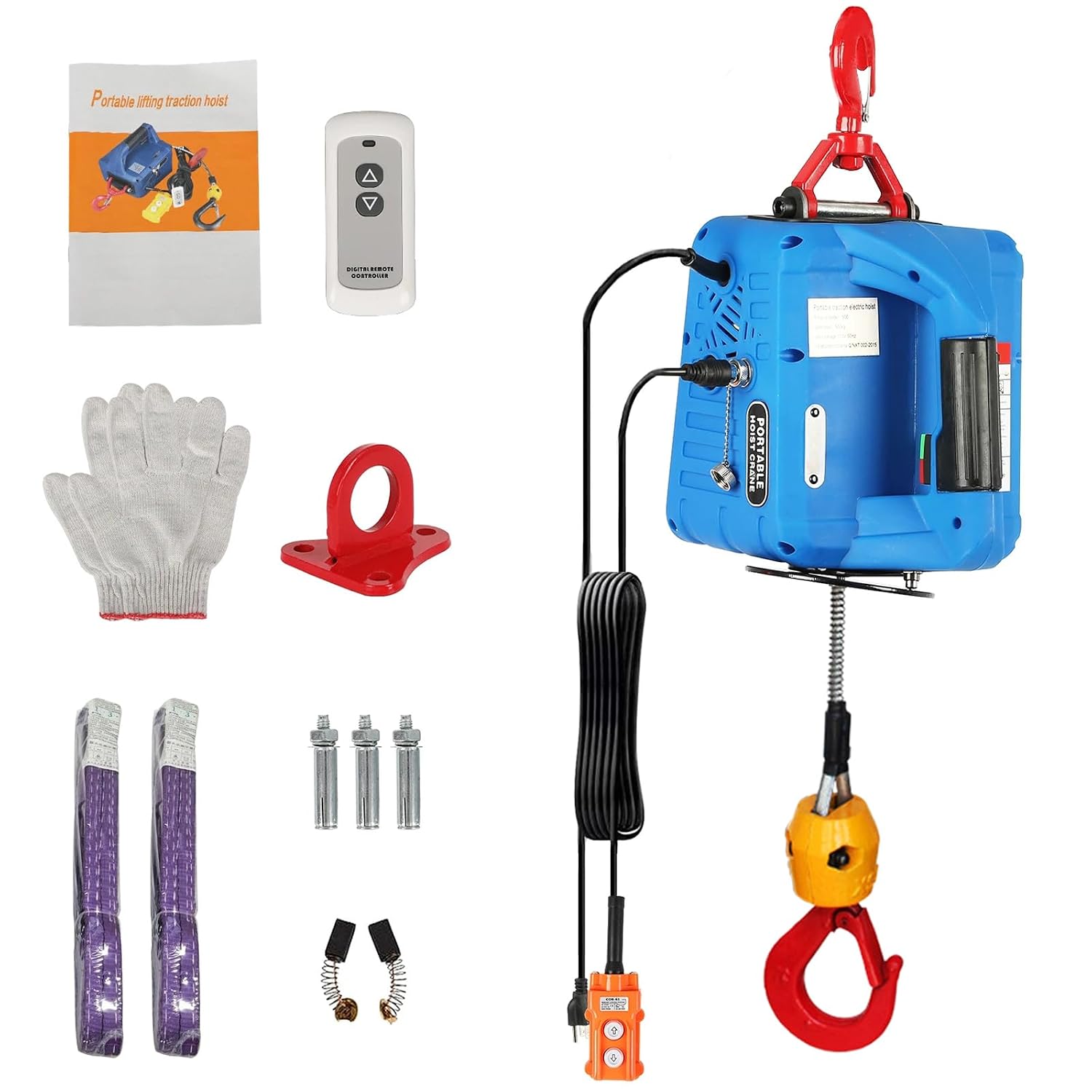 Electric Hoist Winch 500KG, 1500W Electric Hoists Lift Crane with Wireless Remote, 3 in 1 Control Methods Portable Electric Winch Crane with Overload Protection, 7.6m Lifting Height (UK Plug)