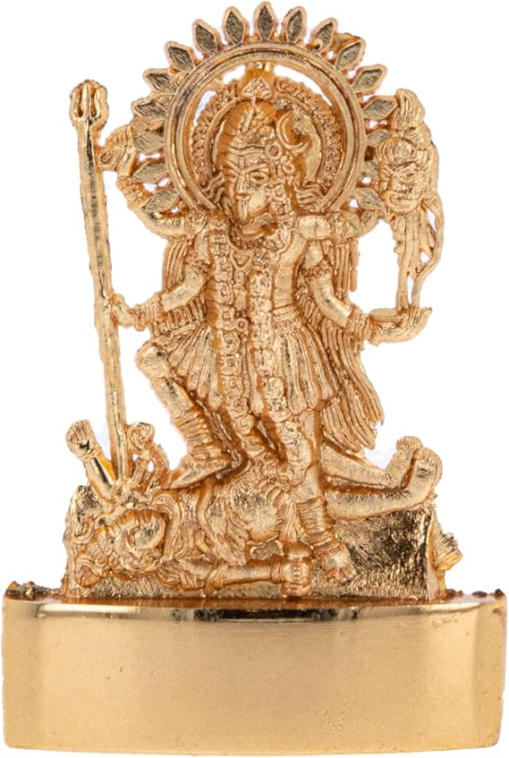 Kali Maa Statue Murti Golden Metal Small Kali Maa Mata Hindu Indian Goddess Idol for Car Dashboard Home Office Desk Mandir Temple Pooja Décor Diwali Wedding Gift (3 Inch)