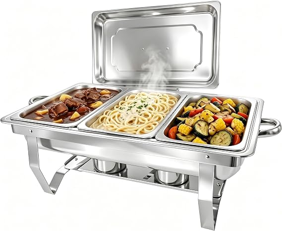 12L Chafing Dishes Buffet Set with 3 Pans, Stainless Steel Food Warmers