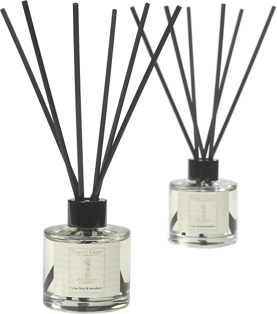 Hassett Green London Boutique Classics Lime Basil & Mandarin - Reed Diffuser Duo Set - 2 x 125ml - Reduced Packaging