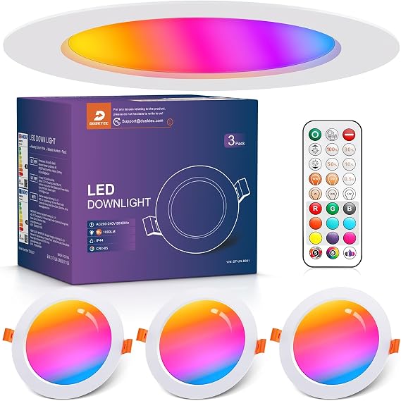 DUSKTEC LED Downlights for Ceiling, RGB Spot Light with Remote Control 10W [Energy Class E]