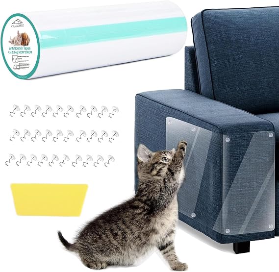 CHUANGSEED Çizilmez Kedi Tırmalama Caydırıcı Bant 30 cm x 3 m Şeffaf Eğitim Kendinden Yapışkanlı Bant, 30 Pimli 1 Kazıyıcı Kedi Pençesi Kanepe Koruyucu Esnek Kapı Çizik Kalkanı (30 cm x 3m) [Enerji Sınıfı A]