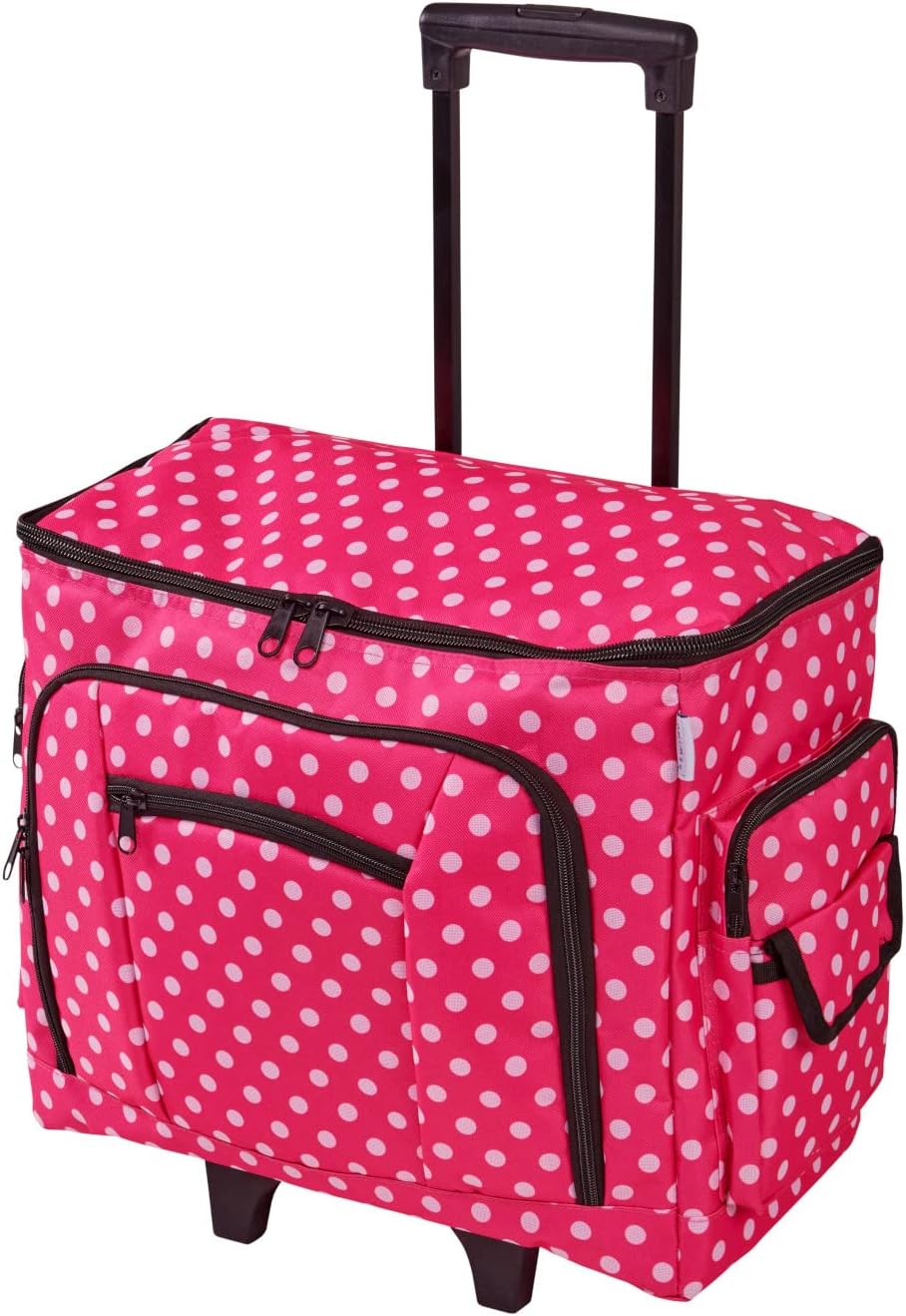 Large Sewing Machine Trolley Bag on Wheels in a Durable Pink Fabric with White Polka Dots, 47 x 38 x 24cm, Birch 006108PINK-DOT
