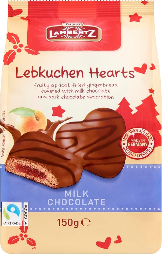 Lambertz Lebkuchen Hearts Milk Chocolate Biscuits, 150g