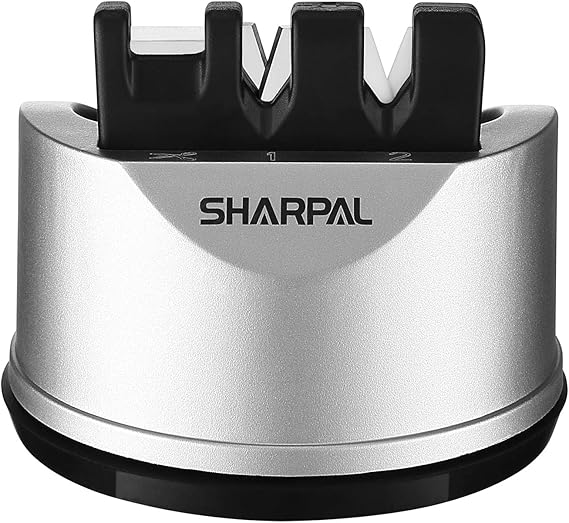 Sharpal 191H 3-Function Kitchen Knife Sharpener for Scissors and Knives - Diamond & Ceramic Sharpener with Coarse and Fine Grit, Strong Suction Base