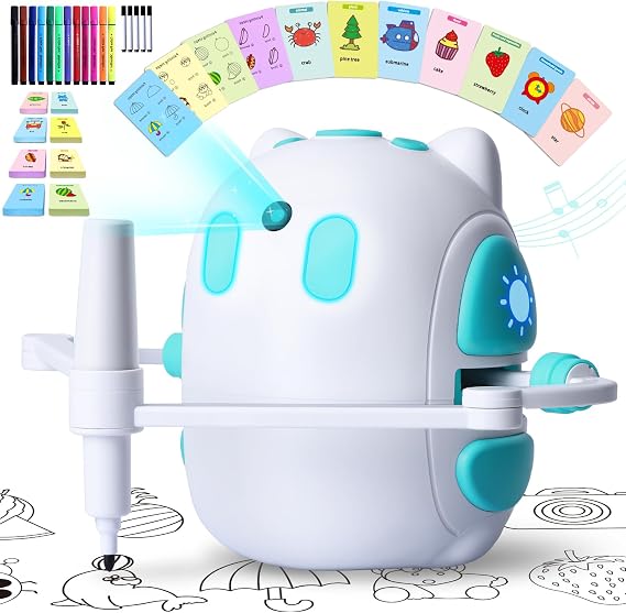 Drawing Robot for Kids 150 Educational Cards Smart Drawing Robot Voice Interactive Partner Montessori Painting Toy for Boys Girls Ages 3-8 Perfect for Birthdays Christmas Learning Fun（English Version）