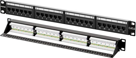 FGB 10Gbps 24 Port Cat6 Patch Panel, RJ45 Ethernet Patch Panel, 1U