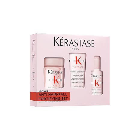 Kérastase Genesis, Anti-Hair Loss Routine Kit with Bain Hydra Fortifiant Shampoo (80 ml), Fondant Renforçateur Conditioner (75 ml) and Défense Thermique Thermal Protector (45 ml), For Fine or Fragile
