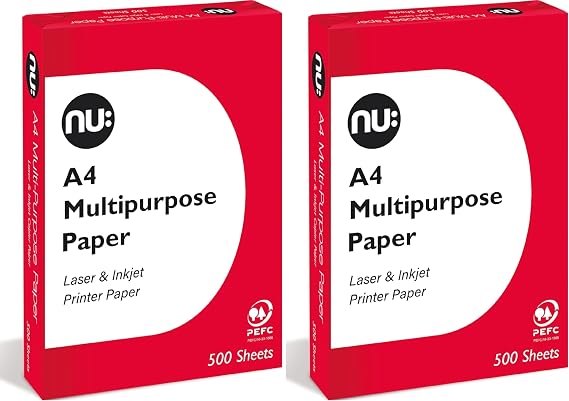 nu: A4 Multi-Purpose Printer Paper | White | 500 Sheets | Smooth Surface | Suitable for Inkjet, Laser & Copier Use | Ideal for Home & Office (Pack of 2)
