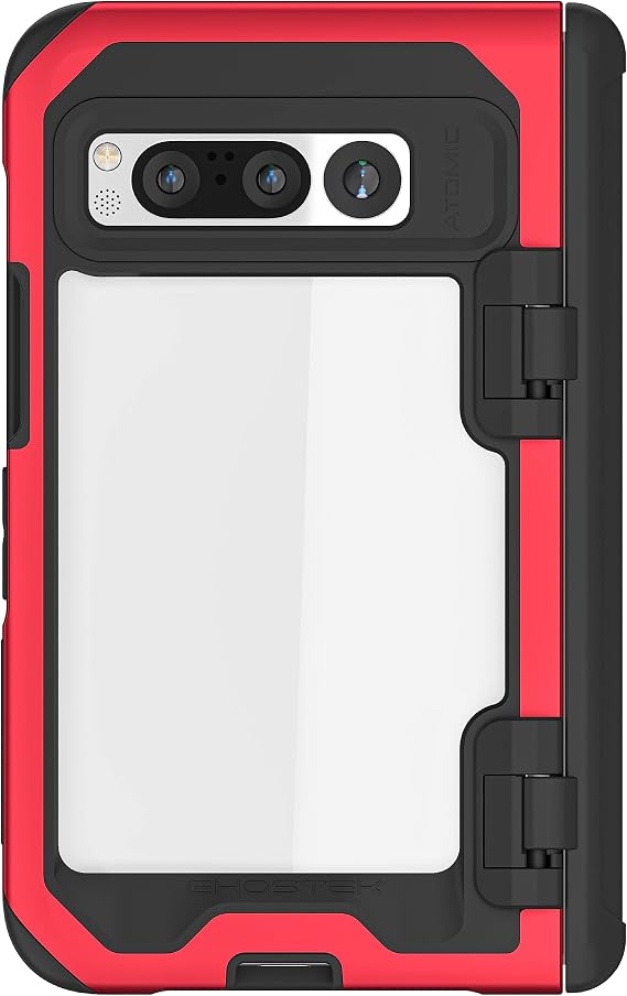 Ghostek ATOMIC スリム Google Pixel フォールドケース クリア レッドアルミニウムメタルバンパー フルヒンジ 保護 プレミアム 頑丈 高耐久 耐衝撃 携帯電話カバー 2023 Google Pixel Fold 7.6インチ 用 レッド