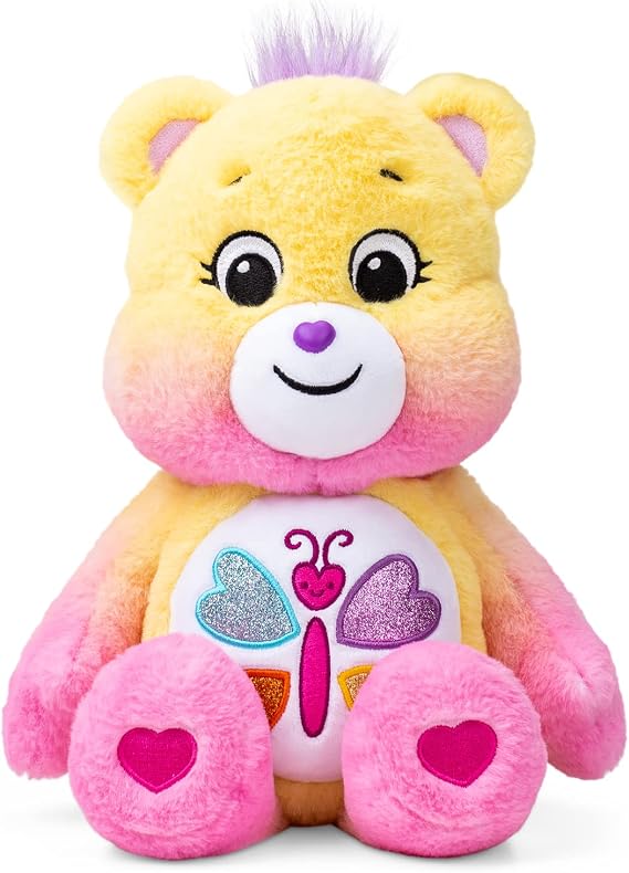 Care Bears Basic Fun Calming Heart Bear Medium Plush Toy 35 cm – Soothing with Glittery Butterfly Belly Badge for Girls and Boys Aged 4+