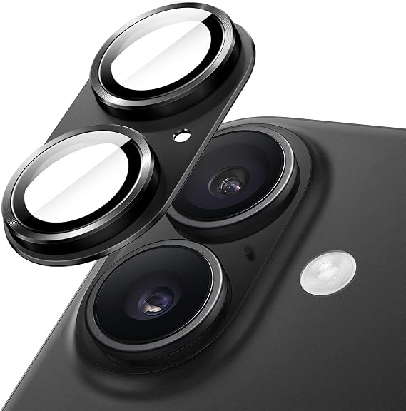 JETech Camera Lens Protector for iPhone 16/16 Plus, Black, 1-Pack