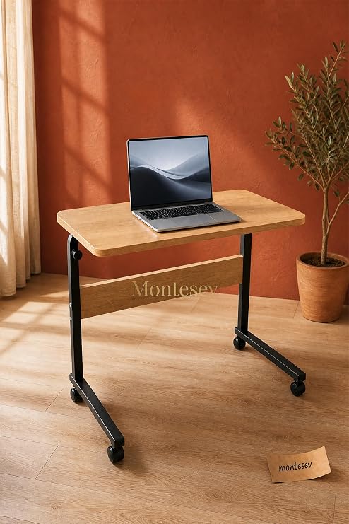 Laptop Sehpası Ve Çalışma Masası Yükseklik Ayarlı Tekerlekli Oval Kenar (80 LİK SEHPA)
