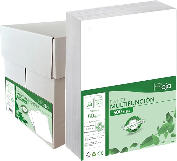A4 Paper White 80 g - 2500 Sheets in Packs of 500 Sheets Multifunction for Printers and Photopiers - Made in Spain Ideal for Daily and Professional Use in Office, Home and School