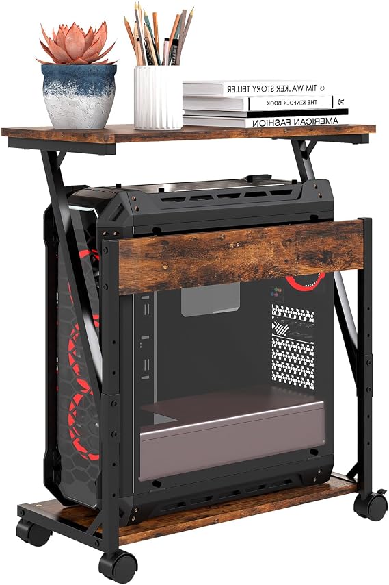 Computer Tower Stand Height-Adjustable CPU Stand CPU Holder PC Shelf with Wheels Printer Stand Under Desk 2 Layer Computer Stand Printer Cart