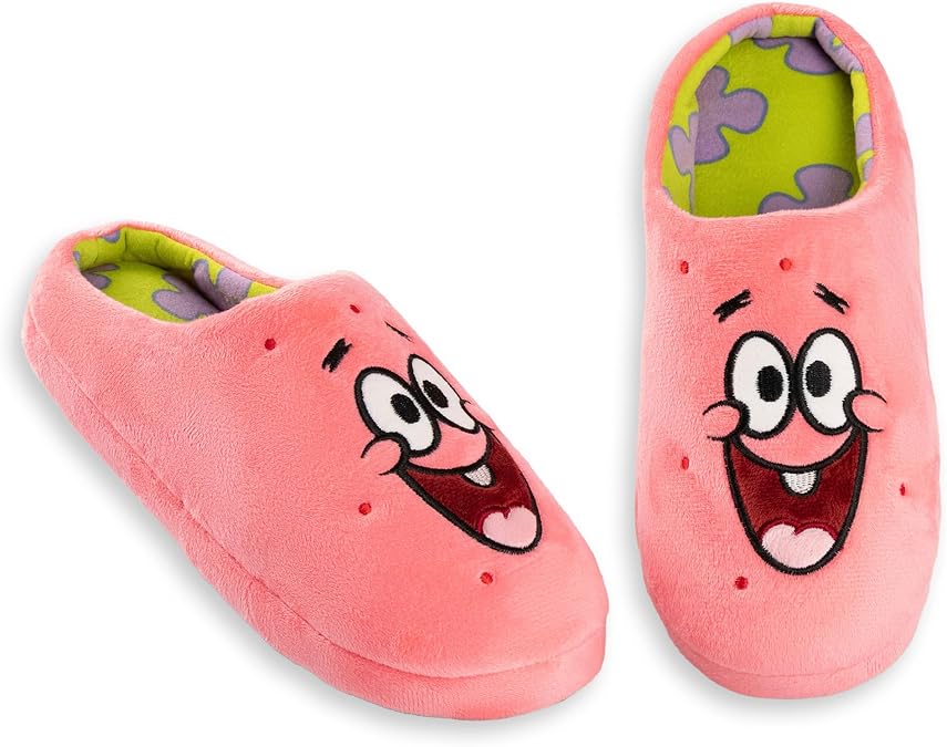 SPONGEBOB SQUAREPANTS Patrick Pink Mule Slippers | Fluffy Home Wear for Unisex Adults | Cartoon Characters Loungewear | Comfortable Indoor Footwear | SpongeBob Merch