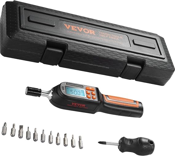 VEVOR Digital Torque Screwdriver, 1/4" Drive Wrench With LCD, 2.65-70.67 in-lbs Range, 0.01 N.m Increment, Bits & Case Included