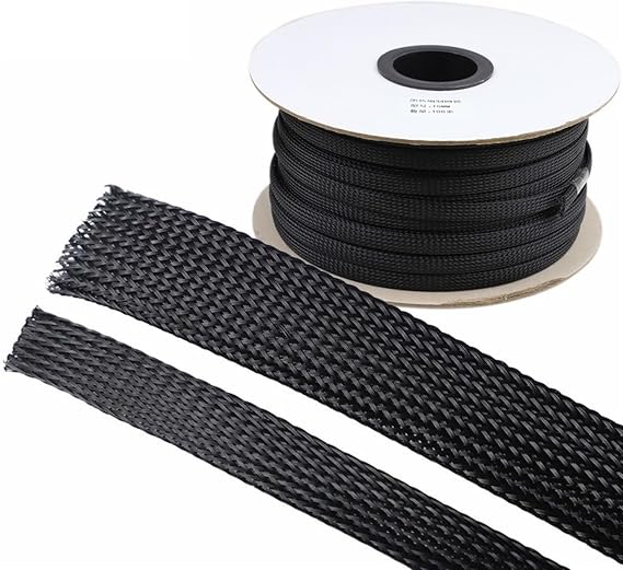 Cable Tidy PET Black Cable Sleeve Length1/3/5/50/100M Insulated Braided Sleeving Data Line Protection Wire Cable Flame-Retardant Nylon Tube(100 Meter,35 mm)