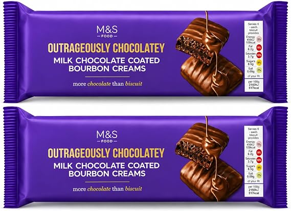 M&S Outrageously Chocolatey Milk Chocolate Bourbon Creams 191g Pack of 2 Premium British Biscuits