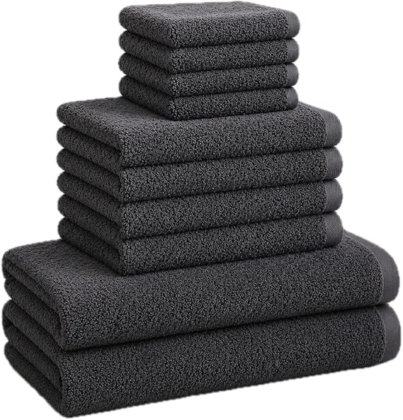 A & B TRADERS Bathroom Towels Bale Set 10-Piece 4x Hand, 4x face Cloths, 2x Bath Towels 100% Cotton Quick Dry Soft Absorbent (Grey)