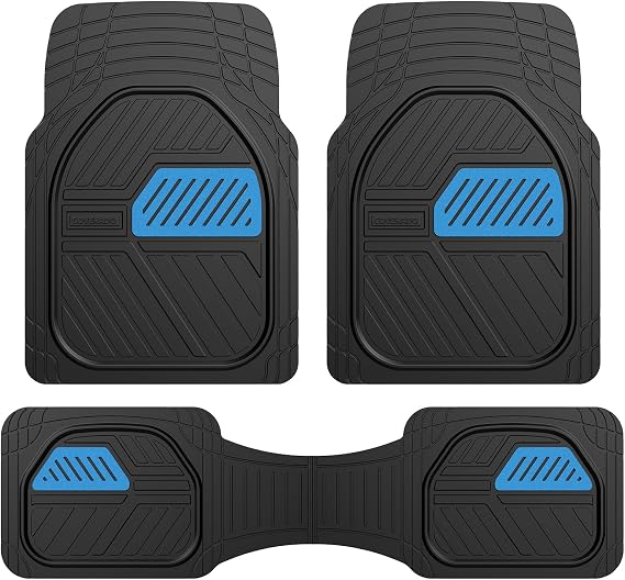 Coverado 自動車用フロアマット ヘビーデューティーラバーカーフロアマット ディープディッシュ 全天候フロアマット 滑り止めトリム 防水カーフロアマット ユニバーサルフィット ほとんどの車にフィット ブラック&ブルー