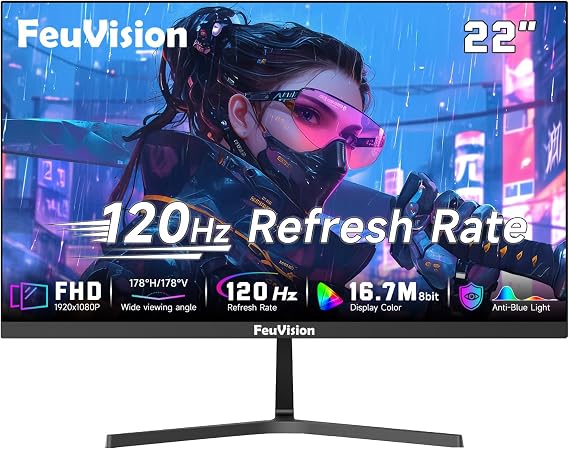 FeuVision 22 Inch Monitor 120Hz, FHD 1080p Computer Monitor, 99% sRGB