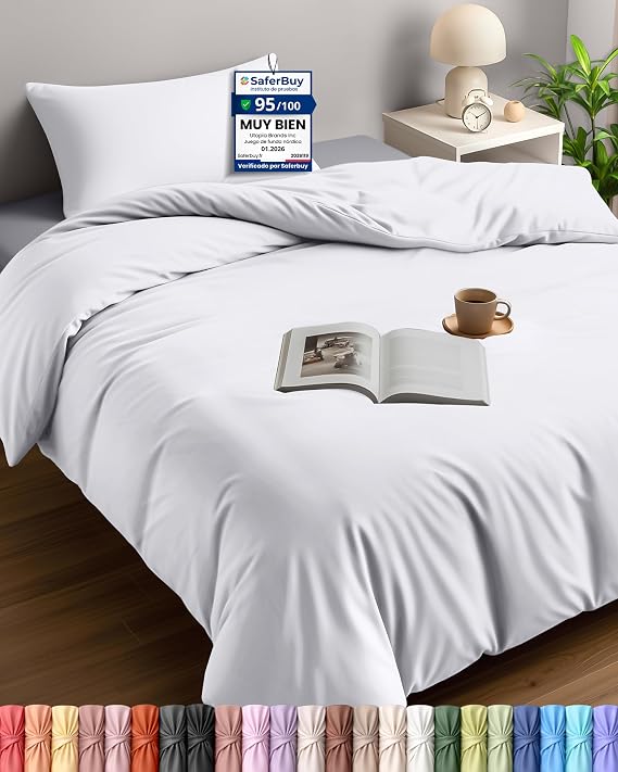 Utopia Bedding Funda Nordica Cama 90 - Microfibra Juego de Funda de Edredon 135x200 cm y 1 Funda de Almohada 50x75 cm (Blanco)
