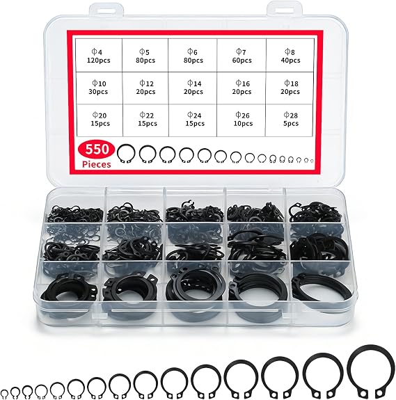 550 Pcs E-Clip Retaining Ring Assortment, M4-M28