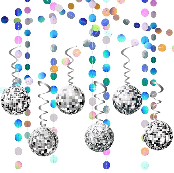 39pcs Disco Ball Decorations 70s Disco Party Decorations Hanging Ball Colorful Disc Pull Strips Suitable for Decorating Offices Rooms Parties Ceilings and Dance Music Stages(Silver)