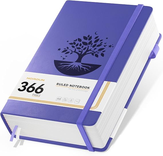 Lined Notebook A5 Thick Journal,366 Pages Notebooks for Writing,100gsm Paper Hardcover Leather Journal for Office School Work Women Men,Sticky Tabs,14.5 x 21cm - Purple